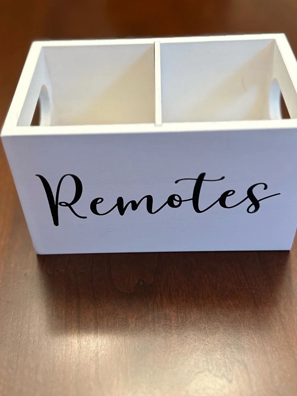 White Wooden “Remotes” Organizer Caddy | 2 Compartment Remote Holder - Picture 2 of 4